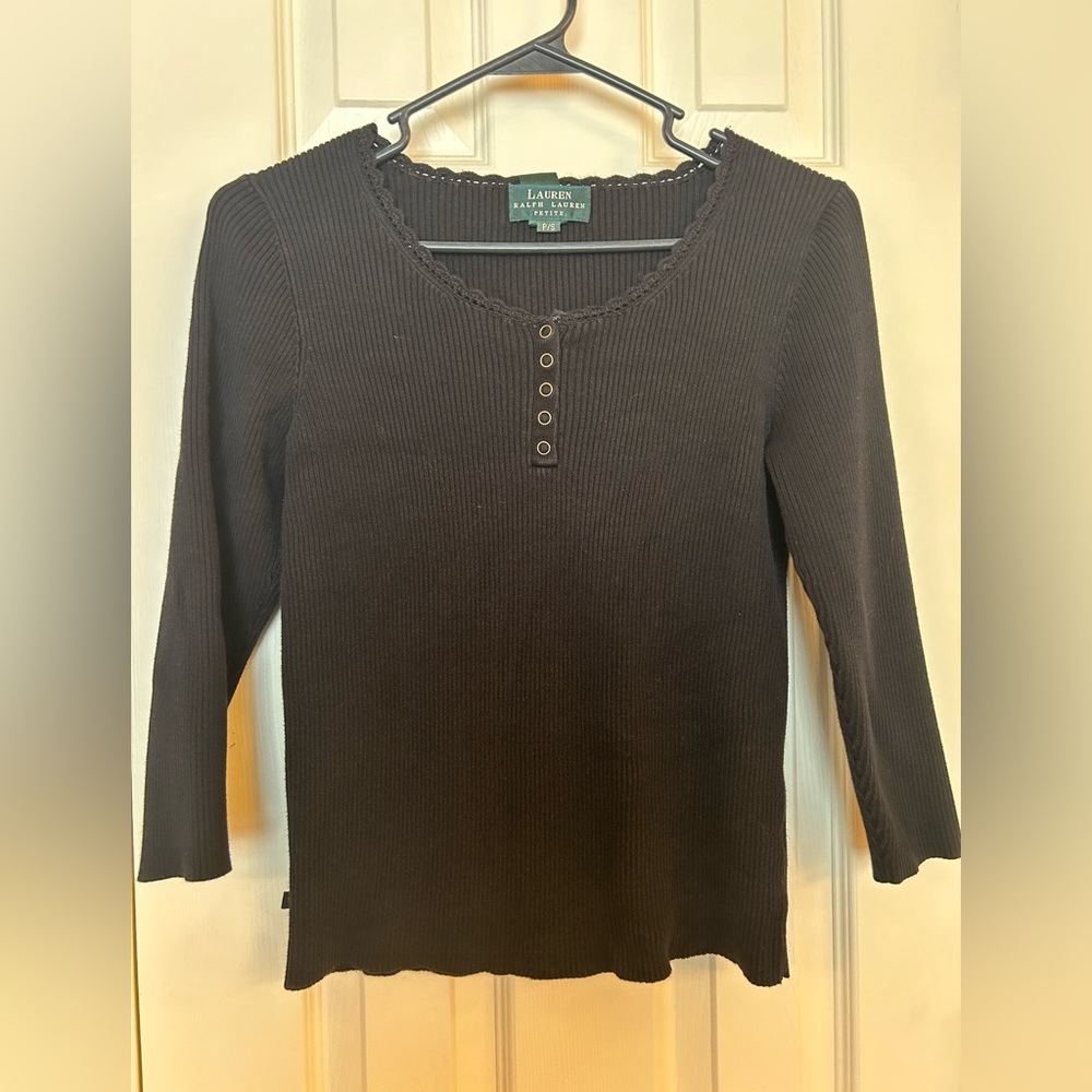 Ralph Lauren Black Petite Small 3/4 sleeve shirt